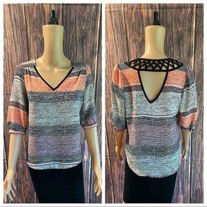 BCX sz XS black white & pink boho polka dot pattern boho business casual